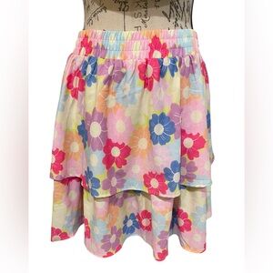 SSYS The Label Pastel Daisy Tiered Skort w Built-In Shorts Mini Skirt Y2K Floral